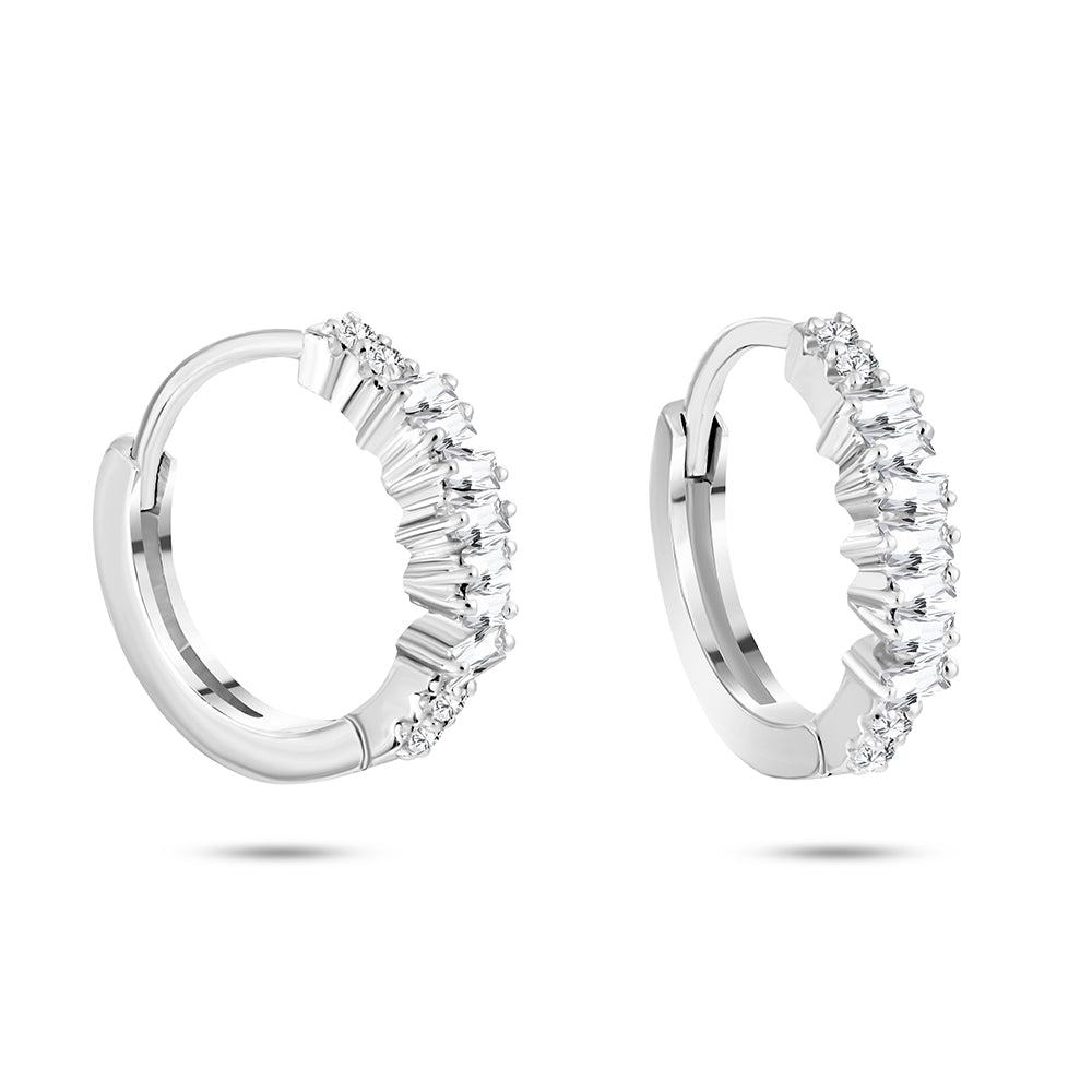 قرط أذن من الذهب الأبيض عيار 18 قيراط مرصع بالألماس - E-E283S