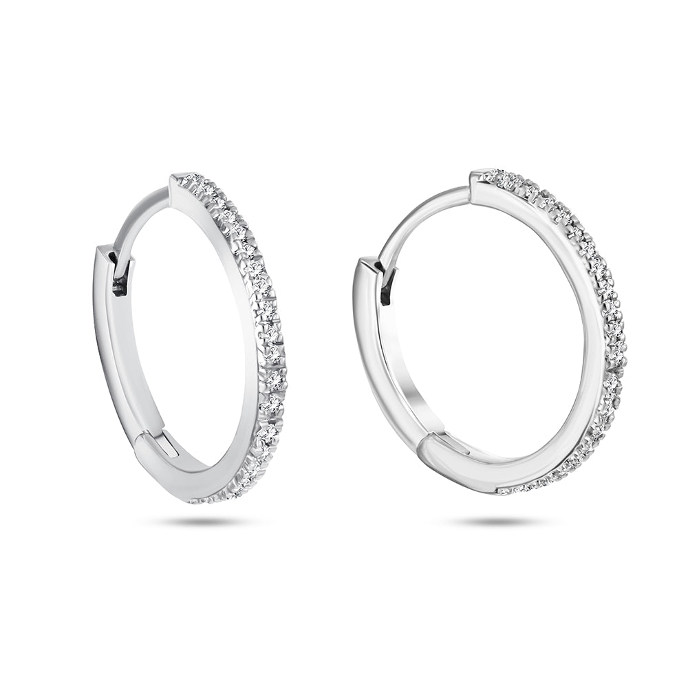 قرط أذن من الذهب الأبيض عيار 18 قيراط مرصع بالألماس - E-E285S