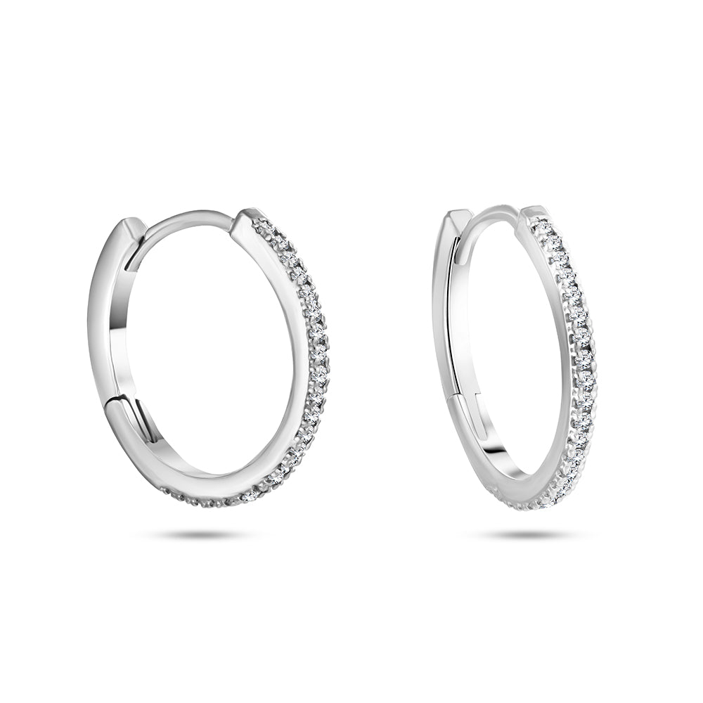 قرط أذن من الذهب الأبيض عيار 18 قيراط مرصع بالألماس - E-E286S