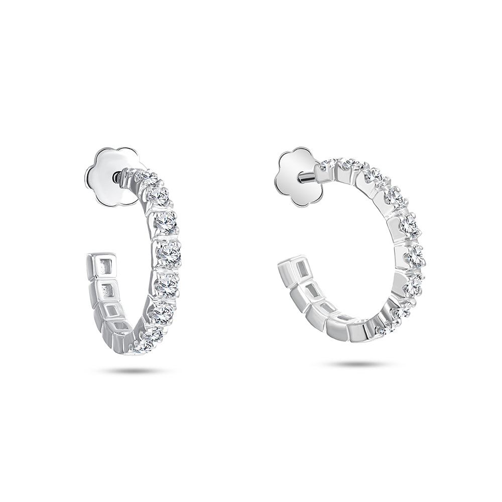 قرط أذن من الذهب الأبيض عيار 18 قيراط مرصع بالألماس - E-E292S