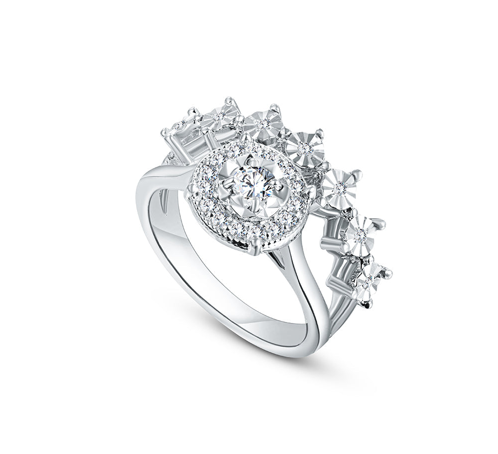 خاتم من الذهب الأبيض عيار 18 قيراط مرصع بالألماس - E-R701SM