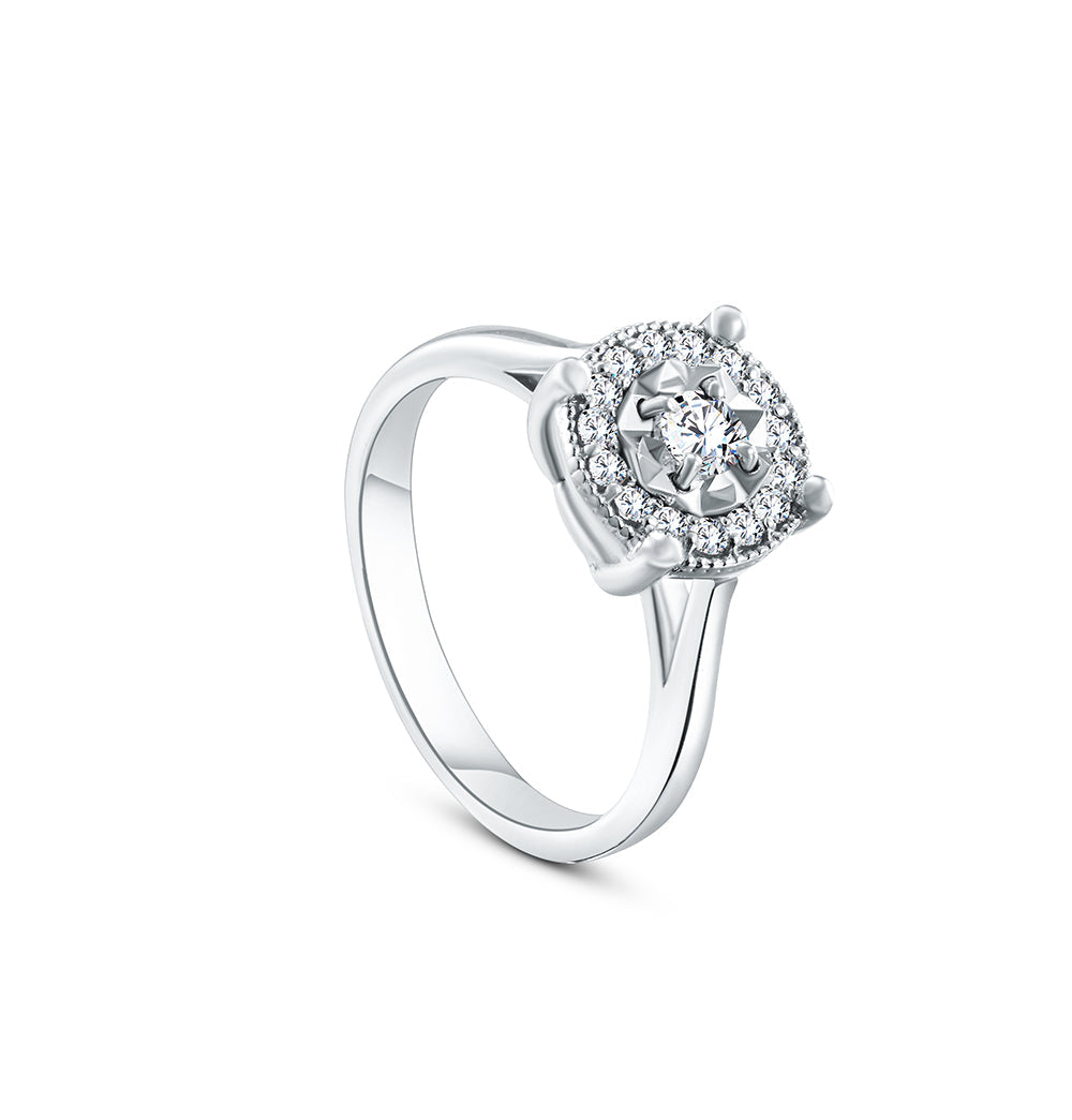 خاتم من الذهب الأبيض عيار 18 قيراط مرصع بالألماس - E-R703SM