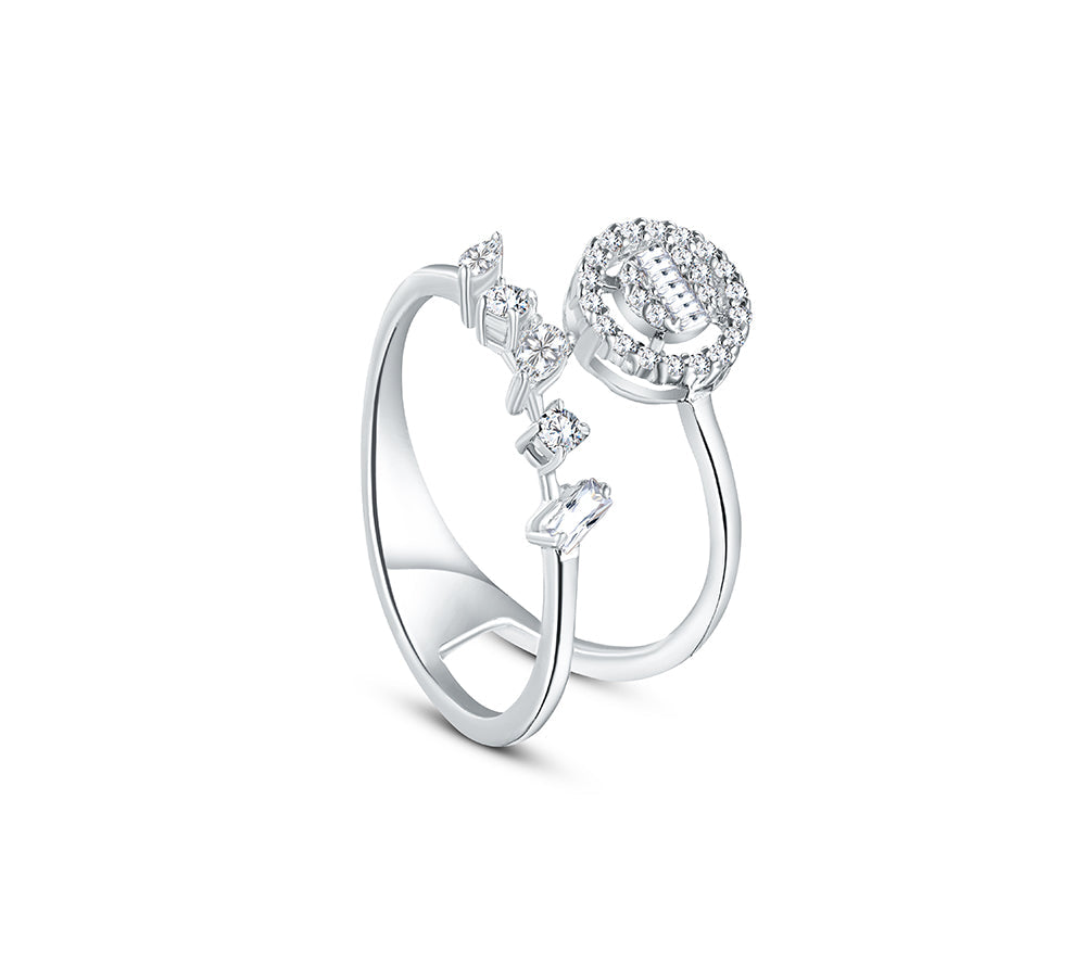 خاتم من الذهب الأبيض عيار 18 قيراط مرصع بالألماس - E-R711S