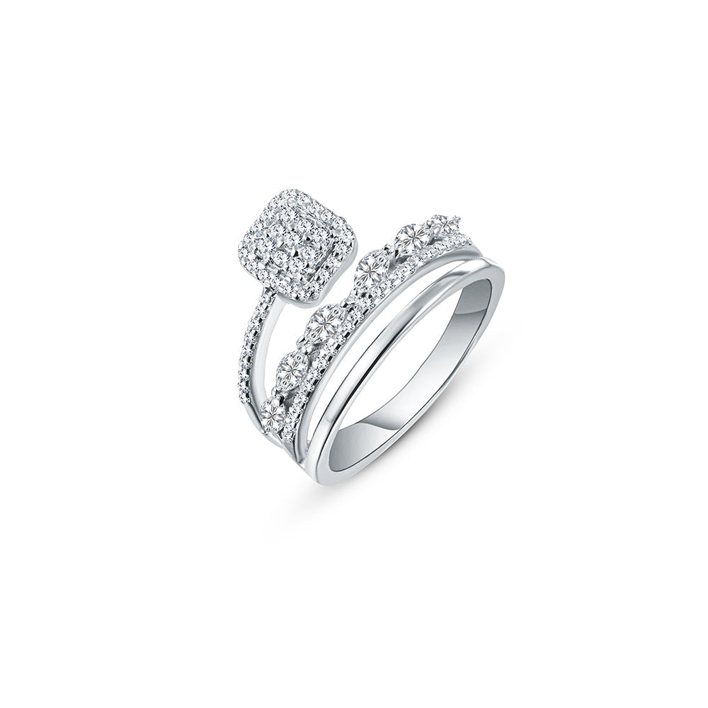 خاتم من الذهب الأبيض عيار 18 قيراط مرصع بالألماس - E-R725SD