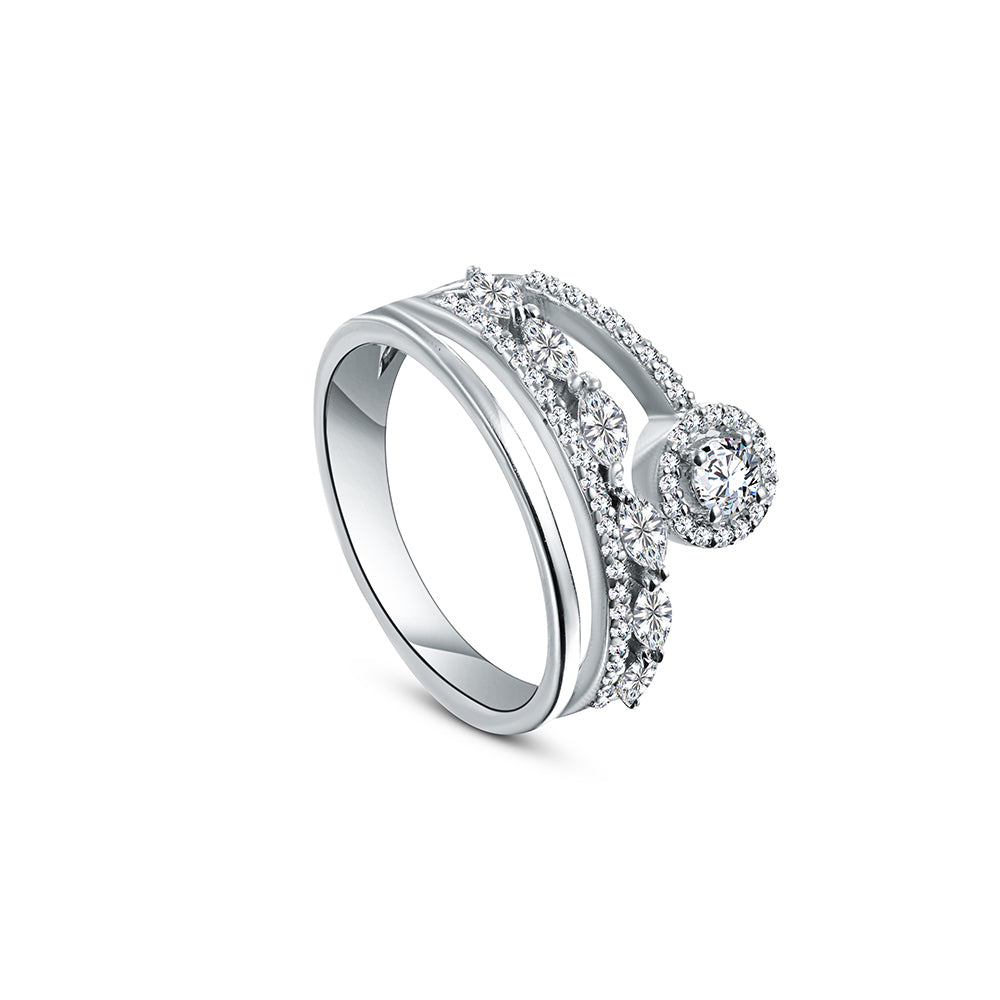 خاتم من الذهب الأبيض عيار 18 قيراط مرصع بالألماس - E-R725XB