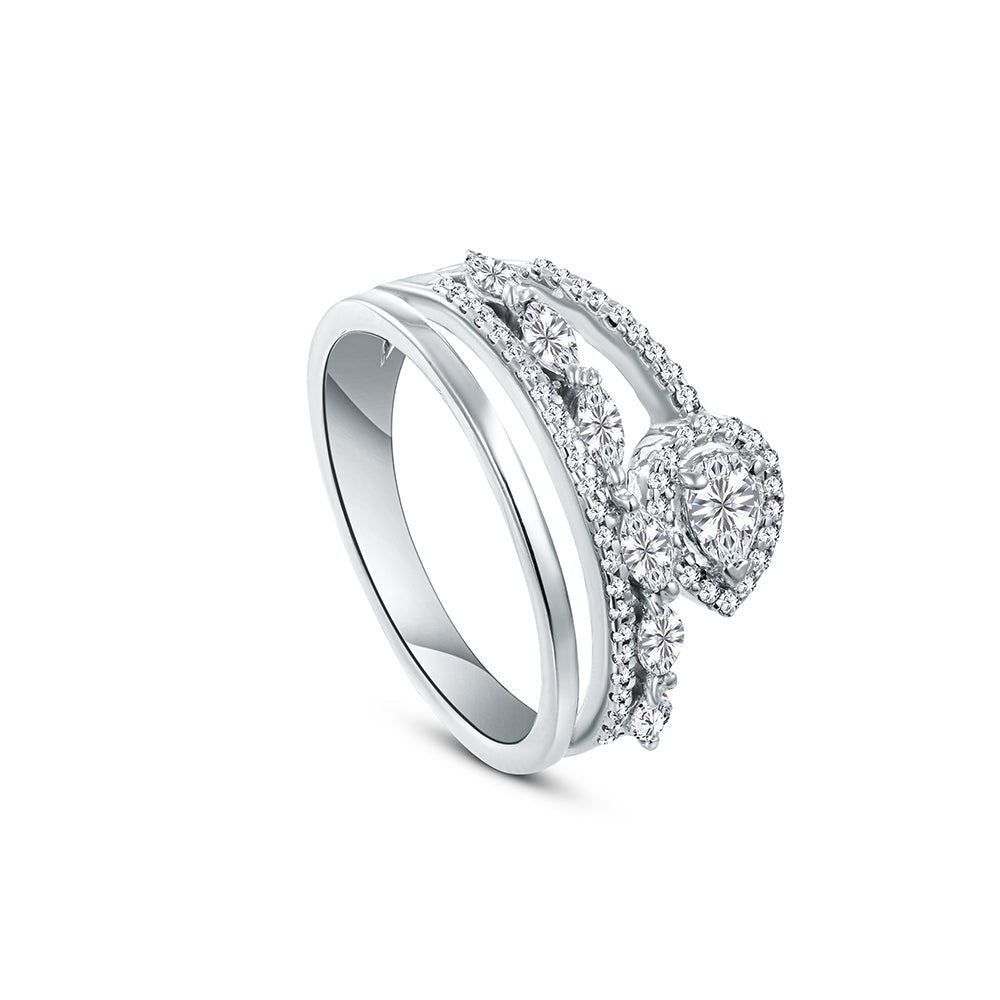 خاتم من الذهب الأبيض عيار 18 قيراط مرصع بالألماس - E-R725XE