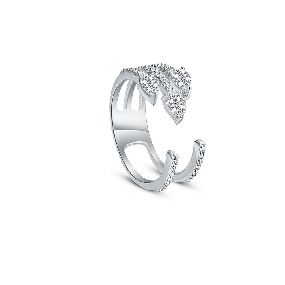 خاتم من الذهب الأبيض عيار 18 قيراط مرصع بالألماس - E-R747S