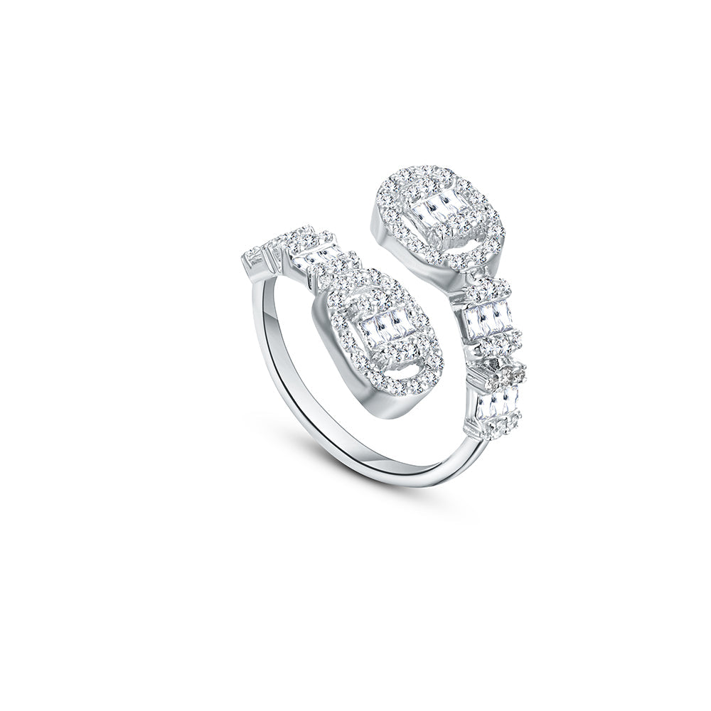 خاتم من الذهب الأبيض عيار 18 قيراط مرصع بالألماس - E-R756S