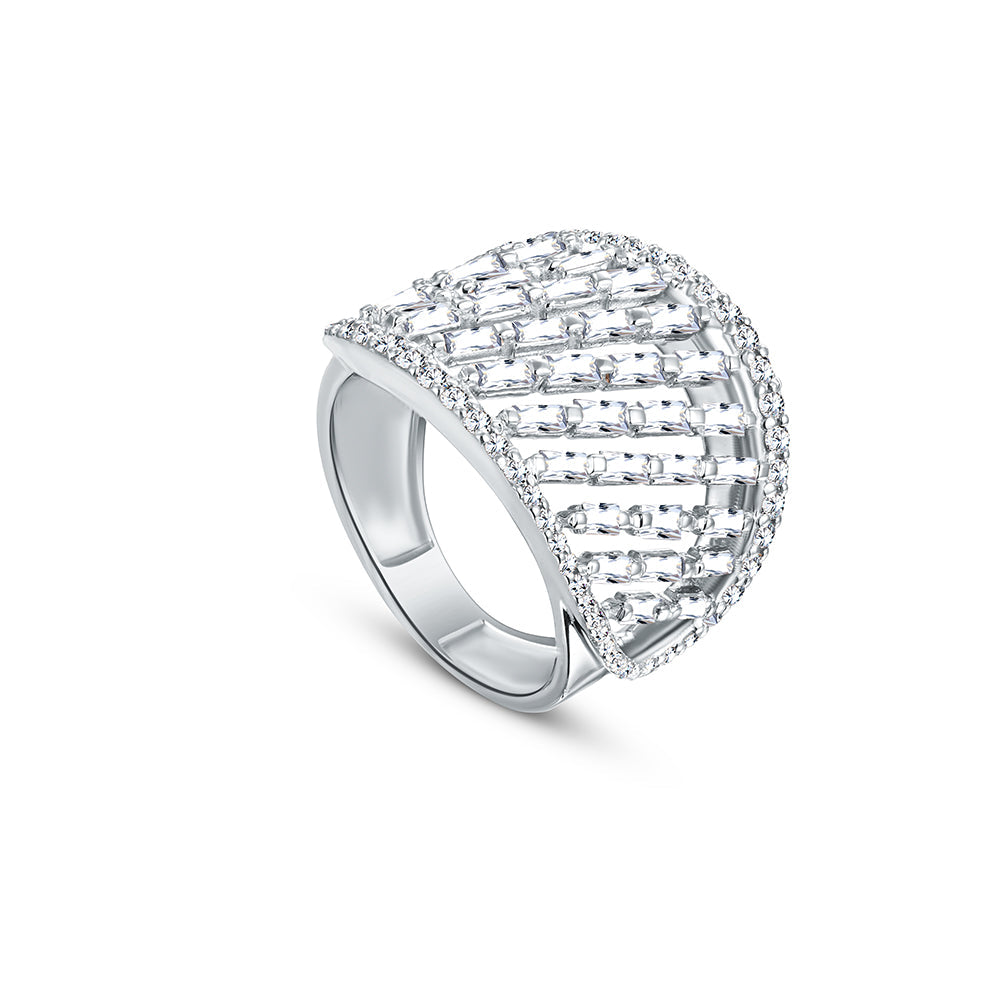 خاتم من الذهب الأبيض عيار 18 قيراط مرصع بالألماس - E-R757S