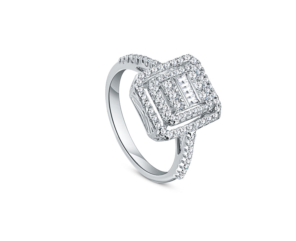 خاتم من الذهب الأبيض عيار 18 قيراط مرصع بالألماس - E-R776S