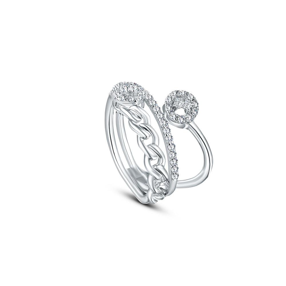 خاتم من الذهب الأبيض عيار 18 قيراط مرصع بالألماس - E-R91B