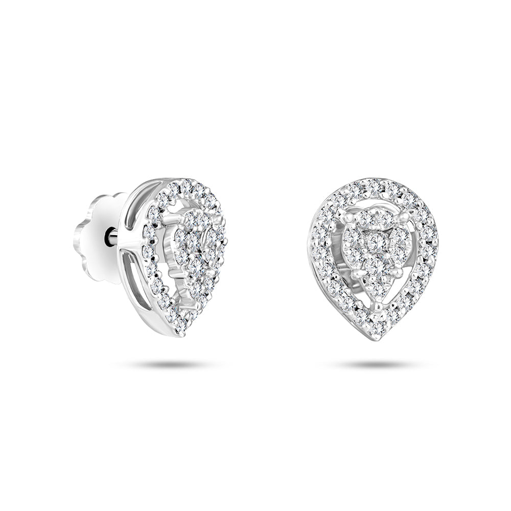 قرط من الذهب الأبيض عيار 18 قيراط مرصع بالألماس - HE22