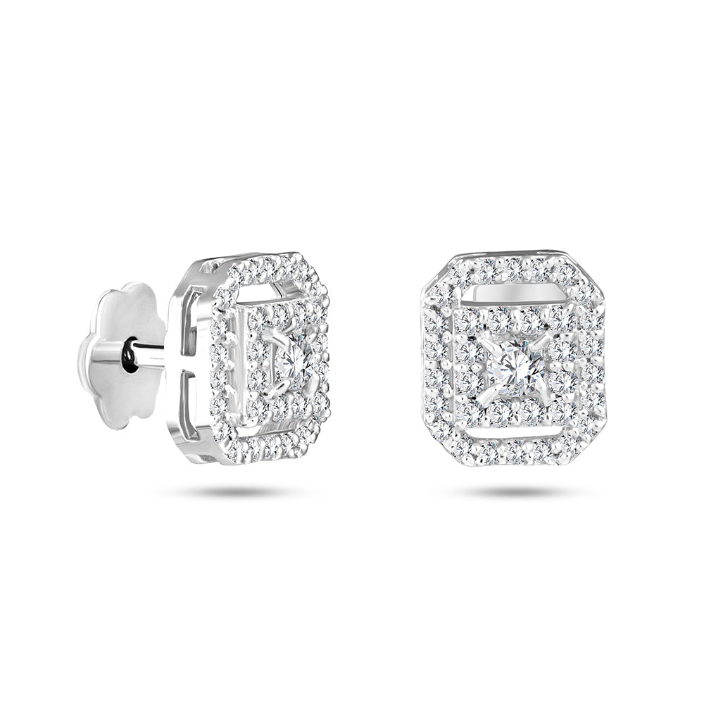 قرط من الذهب الأبيض عيار 18 قيراط مرصع بالألماس - HE26