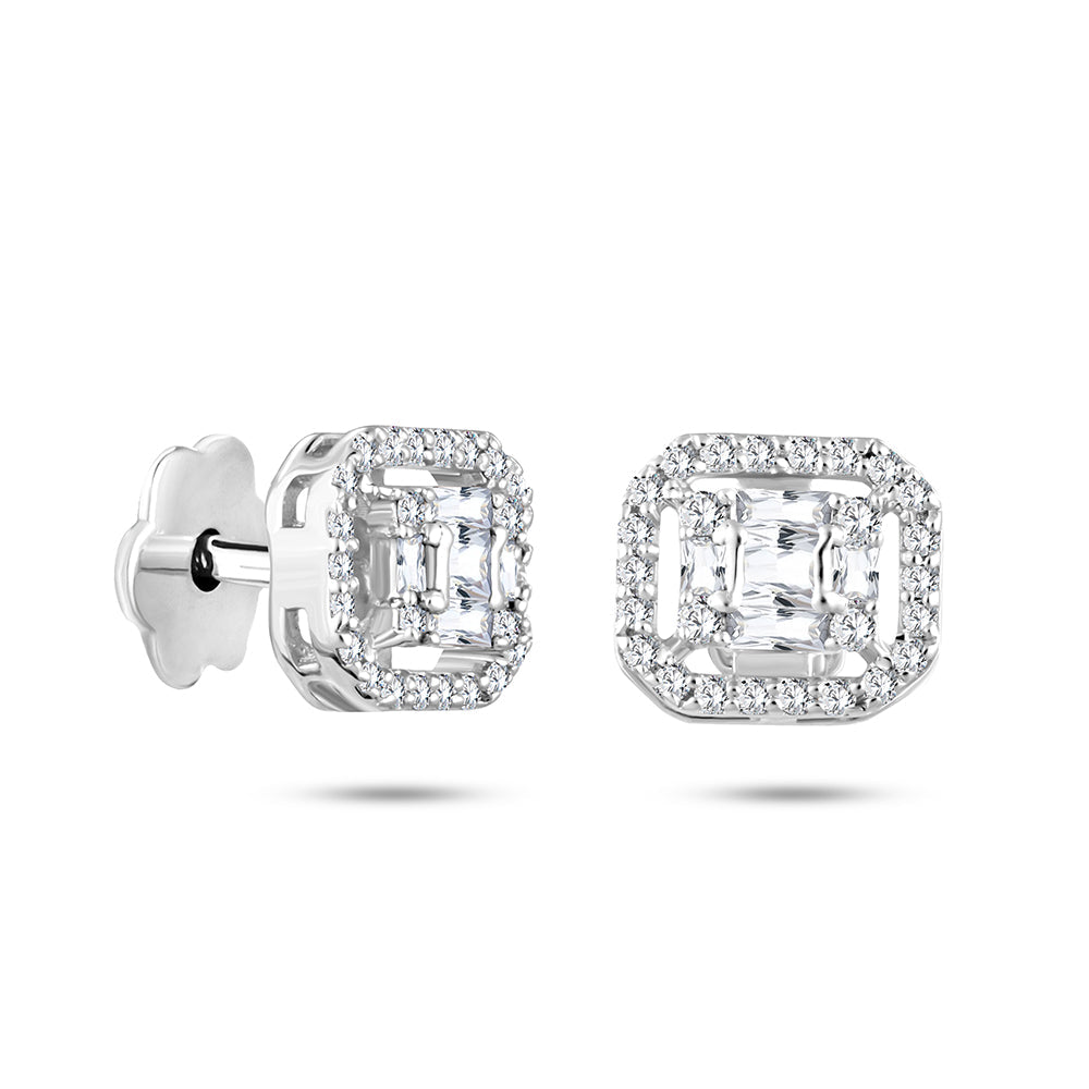 قرط من الذهب الأبيض عيار 18 قيراط مرصع بالألماس - HE27