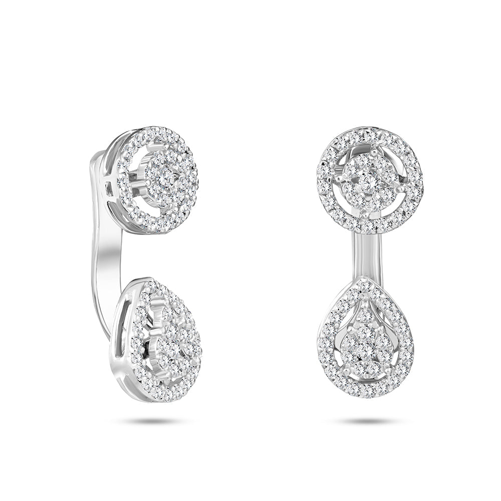 قرط أذن من الذهب الأبيض عيار 18 قيراط مرصع بالألماس - HR09E