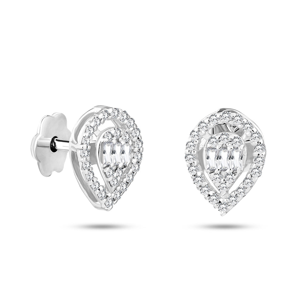 قرط أذن من الذهب الأبيض عيار 18 قيراط مرصع بالألماس - HR200E